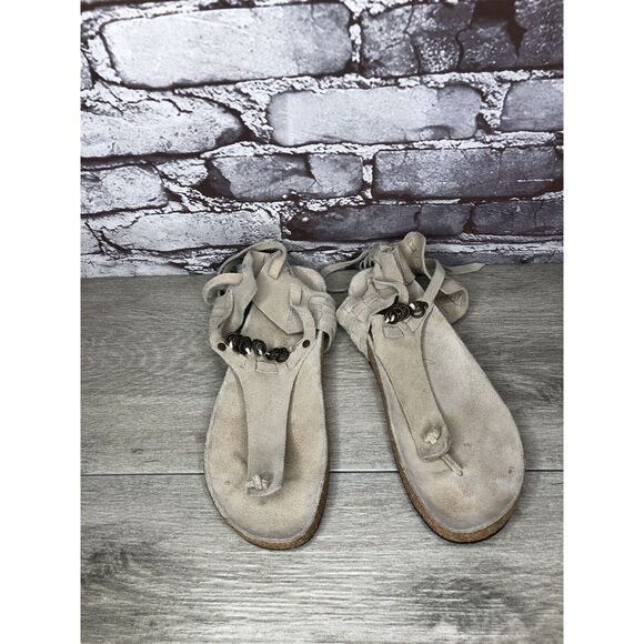 Free People Grey Suede Leather Collins Thong Chain Strappy Sandals Women 37EU/6M - Picture 13 of 16